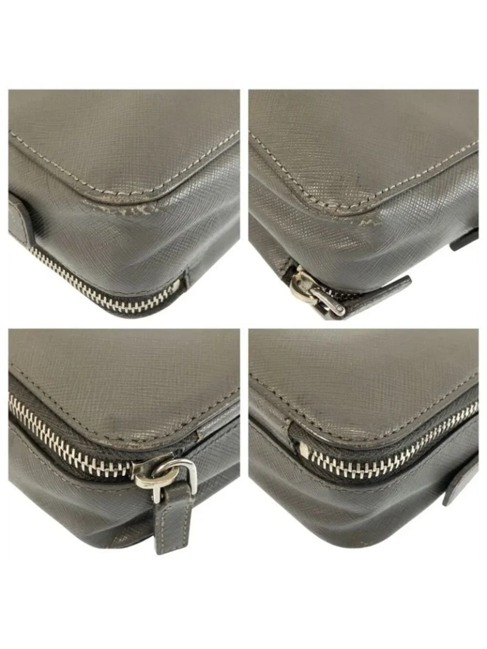 Prada Saffiano Gray Silver Leather Clutch - Picture 4 of 9